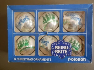Vintage Shiny Brite Stenciled Christmas Ornaments in Box (6) Carolers & Carriage - Picture 1 of 5