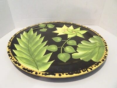 Plato redondo para servir Laurie Gates Ware 14,5" negro verde leopardo ribete flor Foto 1 de 3