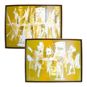 Two Large Mid-Century Modern "Hillside Original" Paintings Signed by Etta Cien - Picture 1 of 11