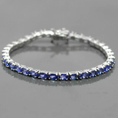 Pulsera tenis plata esterlina 925 tanzanita natural corte ovalado piedras preciosas joyería Foto 1 de 4