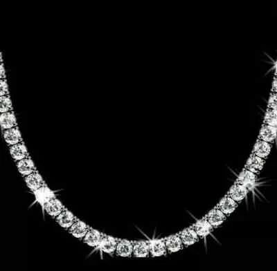14K White Gold Plated 18" 4MM 25Ct Round Cut Lab Created Diamond Tennis Necklace - Image 1 of 4