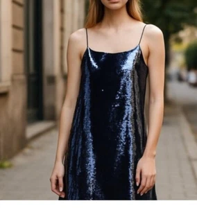 Neu mit Etikett H&M Damenkleid Allover Pailletten marineblau XXL eckiger Ausschnitt - Bild 1 von 7