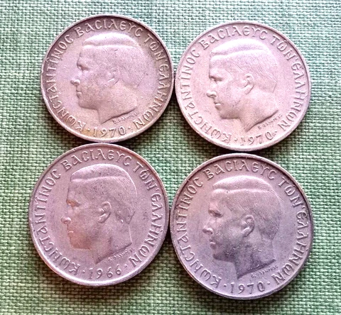 Coins Greece Greek Coin Lot 4 Coins (2 Drachmai) 3-1970==1-1966 Pre-Euro Cover