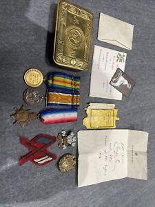 WW1 1914 Original Queen Mary Christmas Tin & Medals 