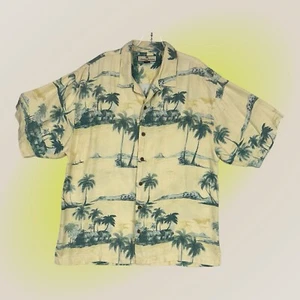 Camisa tropical Tommy Bahama para hombre talla grande amarilla con palmera seda hawaiana - Imagen 1 de 8