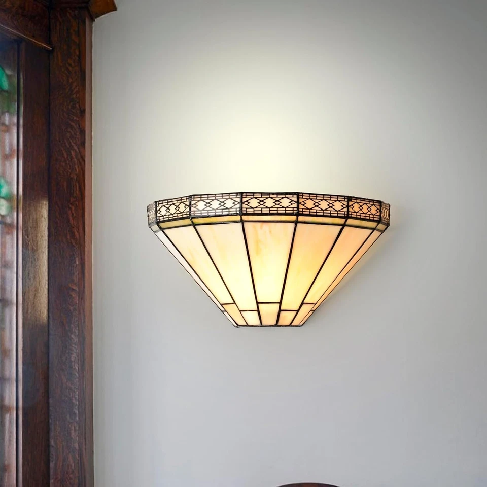 MISSION TIFFANY STYLE HANDCRAFTED GLASS WALL LIGHT WALL FIXING INCLUDED - Image 1 of 4