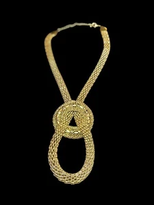 Vintage 2000s Gold Tone Extra Large Mesh Statement Necklace Center Loop Shiny - Picture 1 of 4