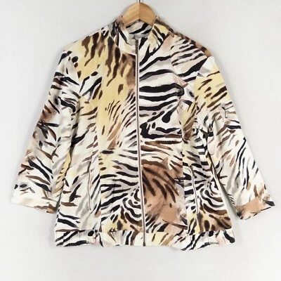 Chico's Zenergy Top Sweatshirt Sz 1 US Medium 8 Animal Print Zip Up French Terry - Image 1 of 4