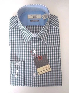 NUEVO CON ETIQUETAS ROPA DE SOL PINGÜINO verde ceniza a cuadros CAMISA DE VESTIR PARA HOMBRE 16 MANGAS LARGAS 32/33 - Imagen 1 de 6