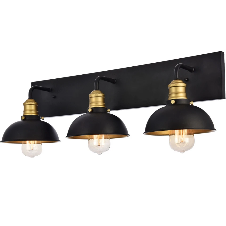 Wall Sconce Black and Brass Vanity Farmhouse Kitchen Bedroom 3 Light Fixture 27" - Image 1 of 4