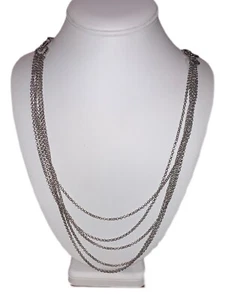 Banana Republic Signed Silvertone Multistrand Tiered Chain Necklace - Picture 1 of 3