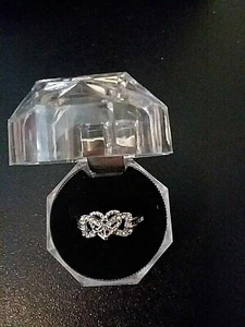 18K White Gold Plated Heart Ring 6 Rose Gold Simulated Stones NWOT - Picture 1 of 5