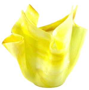 Handgefertigte gelbe Perle Opal Swirl Kunstglas Vase gefaltet Freiform 6" - Bild 1 von 6