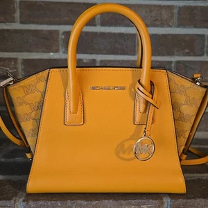 Michael Kors Avril Leather TZ MK Logo Honeycomb Satchel Crossbody Bag - Picture 1 of 8