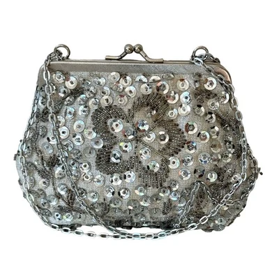 Bolso de Bellas Artes Vintage Mediados de Siglo Años 50 60 Cuentas Lentejuelas Floral Formal Monedero  Foto 1 de 4