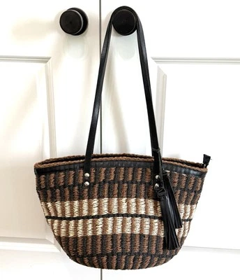 Bolso de Mano Patricia Nash Especial Tejido Sellia Chocolate Negro Paja Natural BONITO Foto 1 de 4