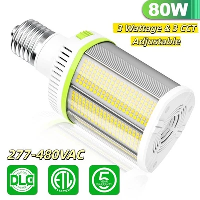 277-480VAC LED Corn Light Bulb Adjustable 80W/64W/48W 5700K/5000K/4500K E39 Base - Image 1 of 4