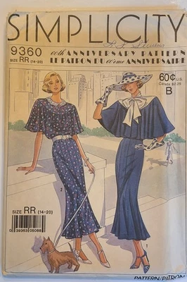 Simplicity 9360 Miss Town Dress w/Tie Collar-8 Gore Skirt-Flutter Sleeves-14-20 - Image 1 of 4