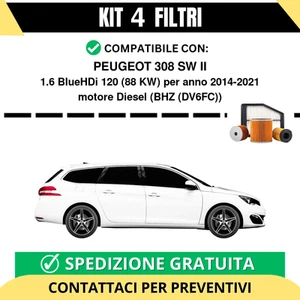 Kit 4 Filtri Tagliando per PEUGEOT 308 SW II 1.6 BlueHDi 120 88 kw Diesel 201... - Imagen 1 de 2