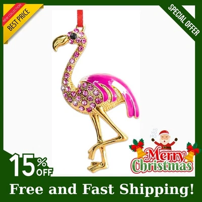 Pink Flamingo Christmas Ornament - Metal Sparkly Rhinestones Flamingo Ornament f