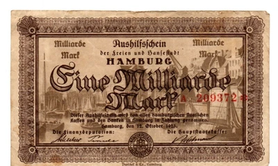 1 000 000 000  MARK  VG  BANKNOTE  FROM  GERMANY/HAMBURG  1923 - Image 1 of 2