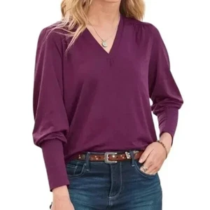 Sundance Ilaria Top Blouson Ballonärmel V-Ausschnitt Gr. XXL weinrot - Bild 1 von 7