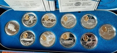 CANADA-20 Dollari Aviazione 1995 RARA SERIE COMPLETA 10 Coin ARGENTO+0R0 10 Once - Immagine 1 di 4