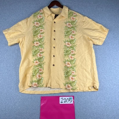 Caribbean Shirt  XL Yellow Linen Rayon Tropical Button Up Short Sleeve Mens - Image 1 of 4