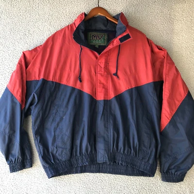 Chaqueta cortavientos MV Sports para hombre de malla XXL con capucha cremallera completa nailon rojo y azul Foto 1 de 4