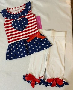 Mädchen rot/weiß/blau Outfit Boutique 2-teiliges Outfit Größen 2-3T und 6 neu mit Etikett - Bild 1 von 4