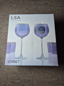 LSA International Sorbet Gin Balloon Glasses x 2 Blueberry with Gold Rim New - Picture 1 of 2