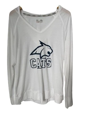 Camisa con capucha Under Armour Cats semi ajustada Heatgear para mujer XL manga larga blanca Foto 1 de 4