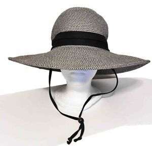 Solar Escape Women's O/S Sun Hat Adjustable Black Beige Blended Wide Brim