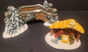 Department Dept 56 Snow Village "Outdoor Nativity Scene" & Stone Footbridge Lot - Picture 1 of 3