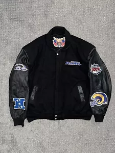 VTG 90s XXL JEFF HAMILTON LIMITED EDITION LA RAMS SUPERBOWL WOOL LEATHER JACKET - Picture 1 of 4
