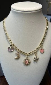 Boho Chic Charm Anhänger Halskette Herz & Muschel Perle Sonne Mond Seestern Rodeo Glam - Bild 1 von 6