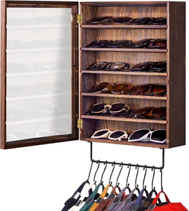 Sunglasses Organizer Storage Wall Mounted Wood Eyeglasses Display Holder W/10 - Picture 1 of 11