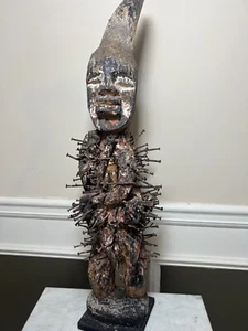 Antique African Bakongo Nkisi Nkondi Statue Nail Fetish Congo Africa 30" X7"X8" - Picture 1 of 9