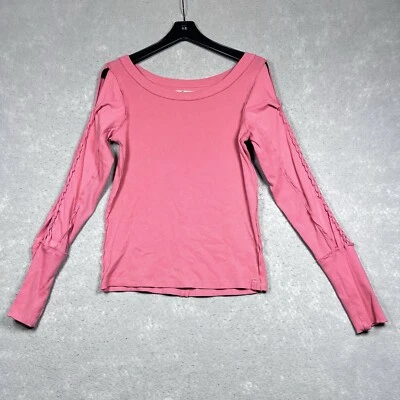 Free People We The Free T-Shirt Size M Medium Pink Daisy Ribbed Braided Cotton - Image 1 of 4