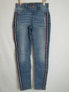 JUSTICE  GIRLS JEGGINGS RED, WHITE BLUE RIBBON TRIM SZ 14 EUC DH2089 - Picture 1 of 3