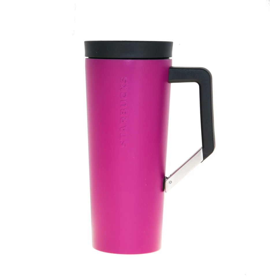 Starbucks Magenta Vacuum Stainless Steel Tumbler Clip on Handle 16 Oz Thermos