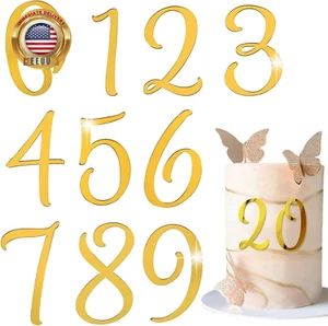 Acrylic Number Cake Topper, DIY Cupcake Toppers with 0-9 Numbers, Mirrored Gold  - Picture 1 of 7