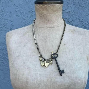 Fossil Charm Necklace Y2k Jewelry Skeleton Key - Picture 1 of 10