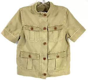 J.CREW XS Camisa Safari Carga Manga Corta-Chaqueta en Algodón-Lino CAQUI F1282 - Imagen 1 de 9