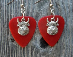 Cow with Heart Pattern Charm Guitar Picks Earrings - Pick Your Color - Picture 1 of 11
