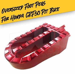Clavijas de pie Billet de gran tamaño aptas para ciclistas más grandes para Honda CRF50 Pit Bike acabado rojo - Imagen 1 de 8