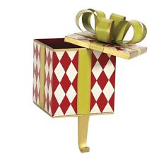 Pair of BALLARD DESIGNS Gift Box Christmas Stocking Holders, Harlequin style EUC