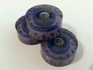 3 Gitarrengeschwindigkeit Lautstärke/Tonknöpfe. Blaue Flocke/Lila. JAT CUSTOM GITARRTEILE - Bild 1 von 4