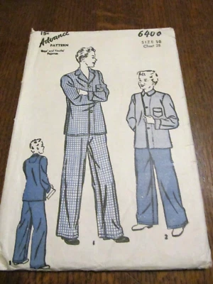 *1930s Antq Advance Sewing Pattern 6400 BOYS Pajamas 2 Styles Size 10 Chest 28 - Image 1 of 2