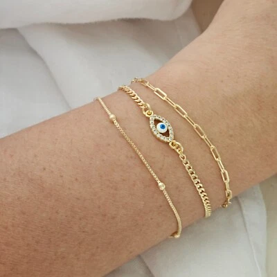 3 Piece Evil Eye Bracelet Good Luck Energy Protection Charm for Woman Jewelry - Image 1 of 4